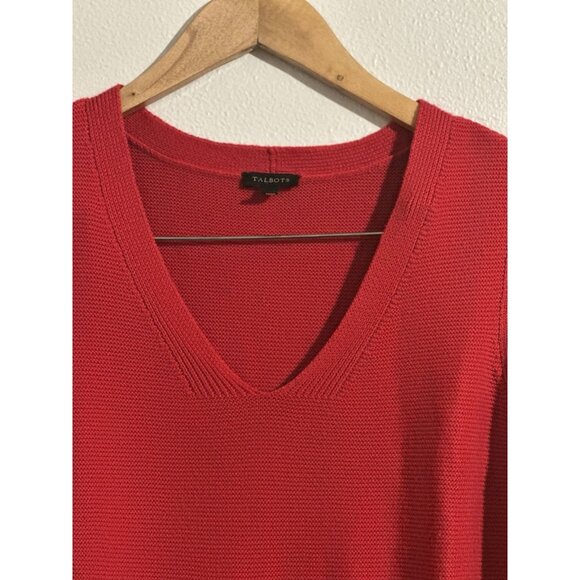Talbots Women’s Red Pullover Sweater Long Sleeve V Neck Cotton Blend Size Small - Picture 3 of 9
